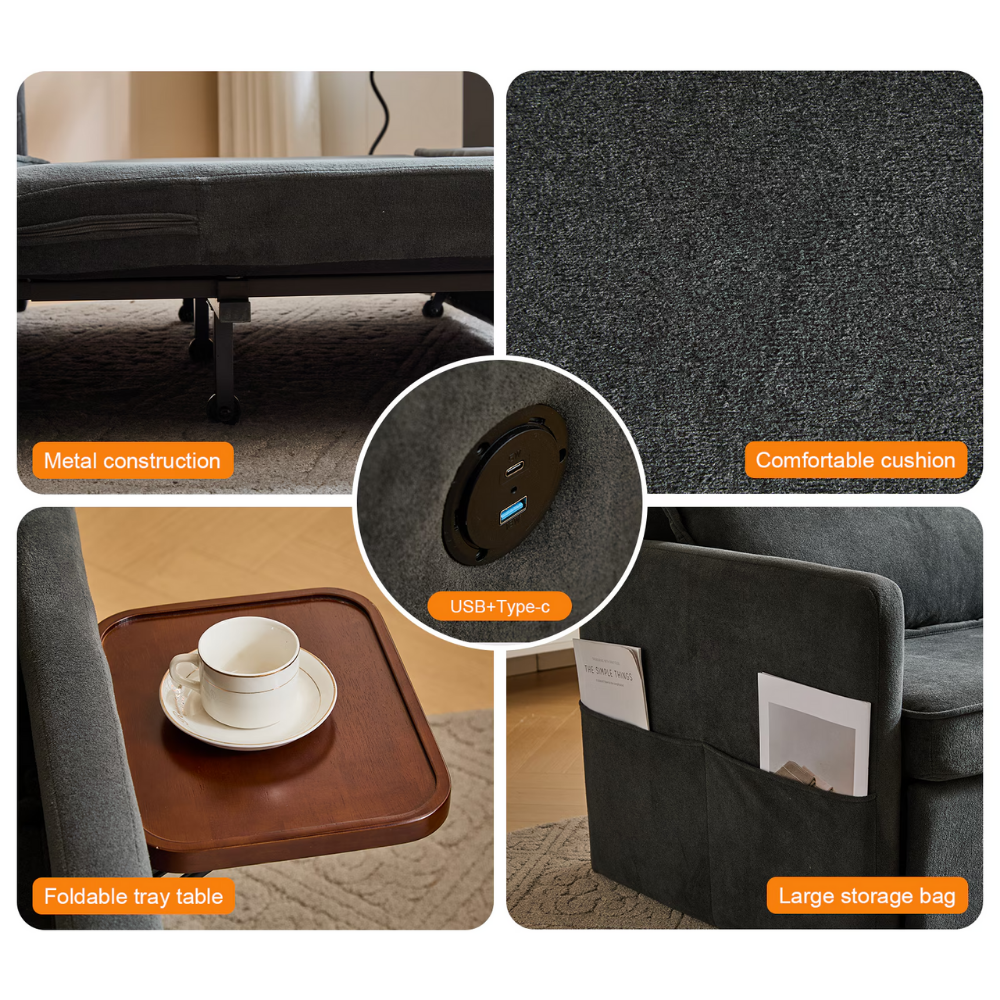 Fabric Upholstered 2-Seater Sofa Bed with Pull-Out Sleeper & Tray Table-20