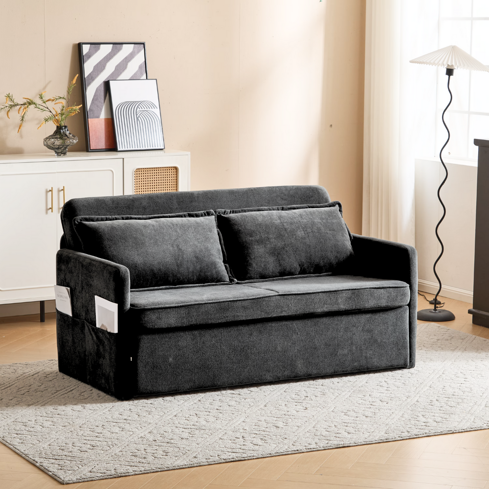 Fabric Upholstered 2-Seater Sofa Bed with Pull-Out Sleeper & Tray Table-16