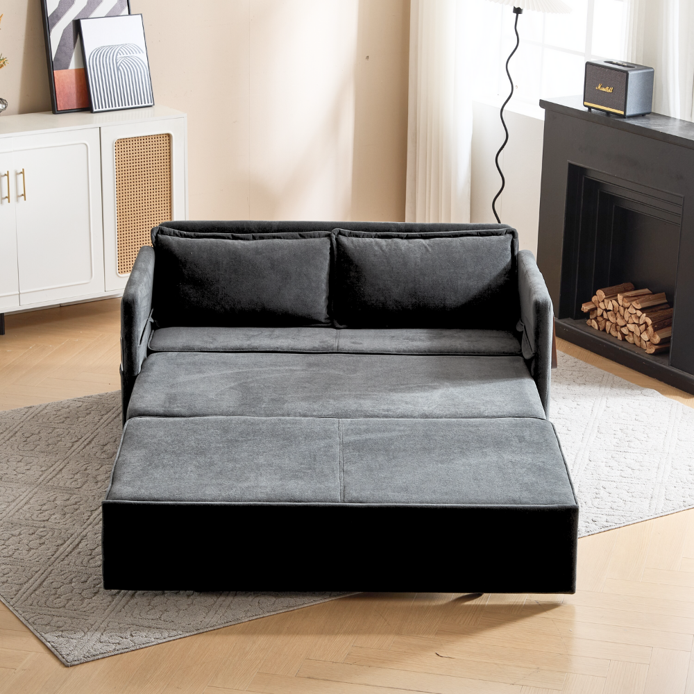 Fabric Upholstered 2-Seater Sofa Bed with Pull-Out Sleeper & Tray Table-17