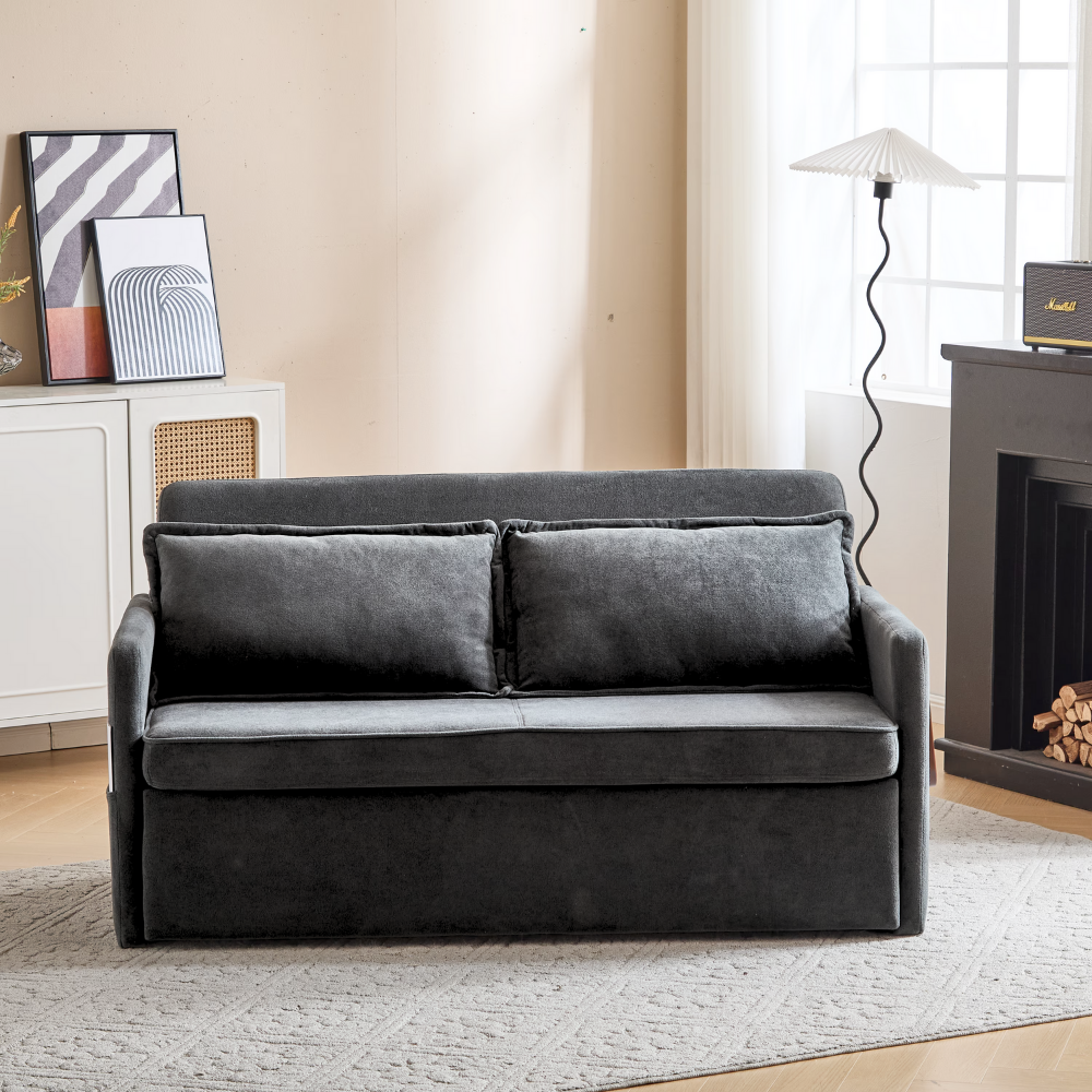 Fabric Upholstered 2-Seater Sofa Bed with Pull-Out Sleeper & Tray Table-15