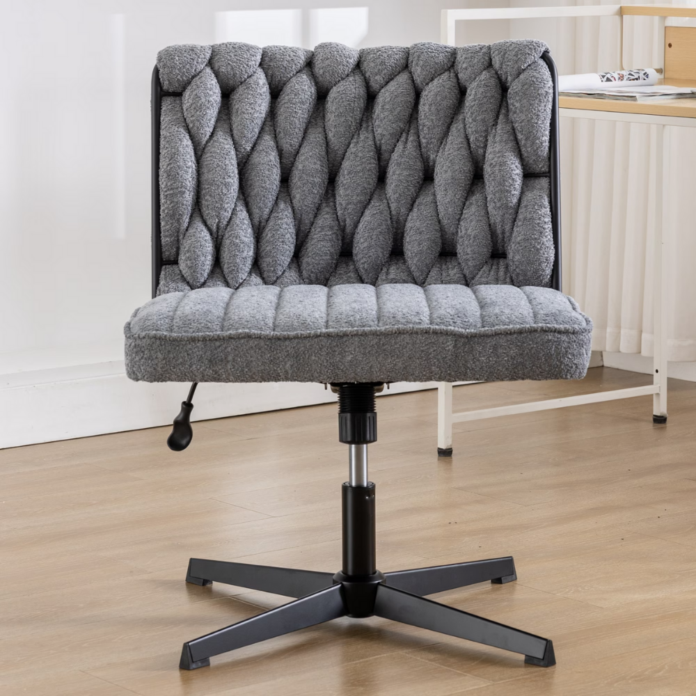 Modern Armless Desk Chair No Wheels with Adjustable Height & Swivel Base-1