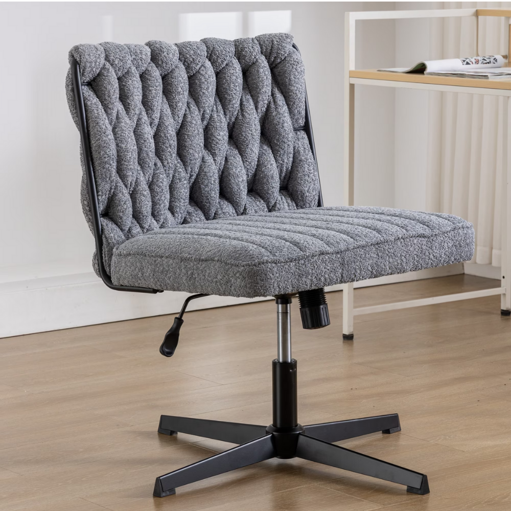 Modern Armless Desk Chair No Wheels with Adjustable Height & Swivel Base-3