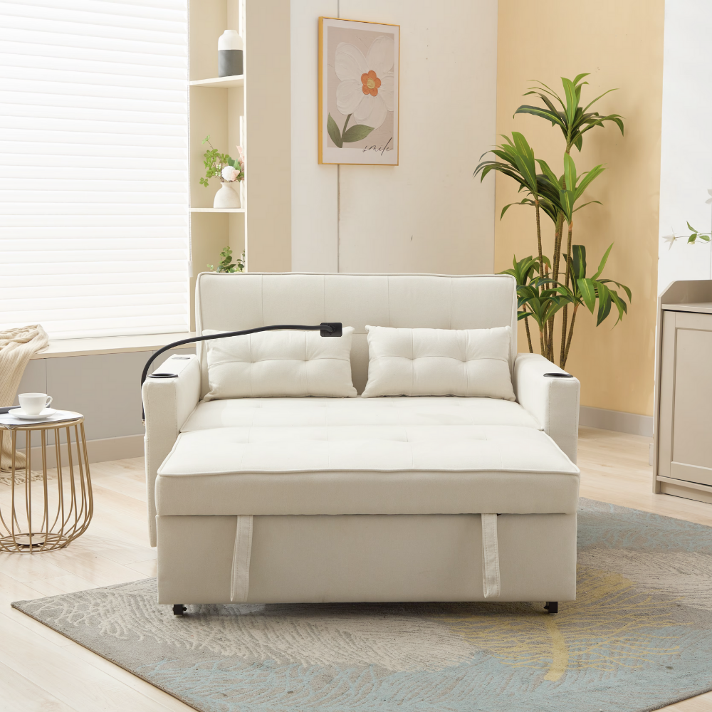 Convertible Sleeper Loveseat Sofa Bed with USB Ports & Cup Holders-8