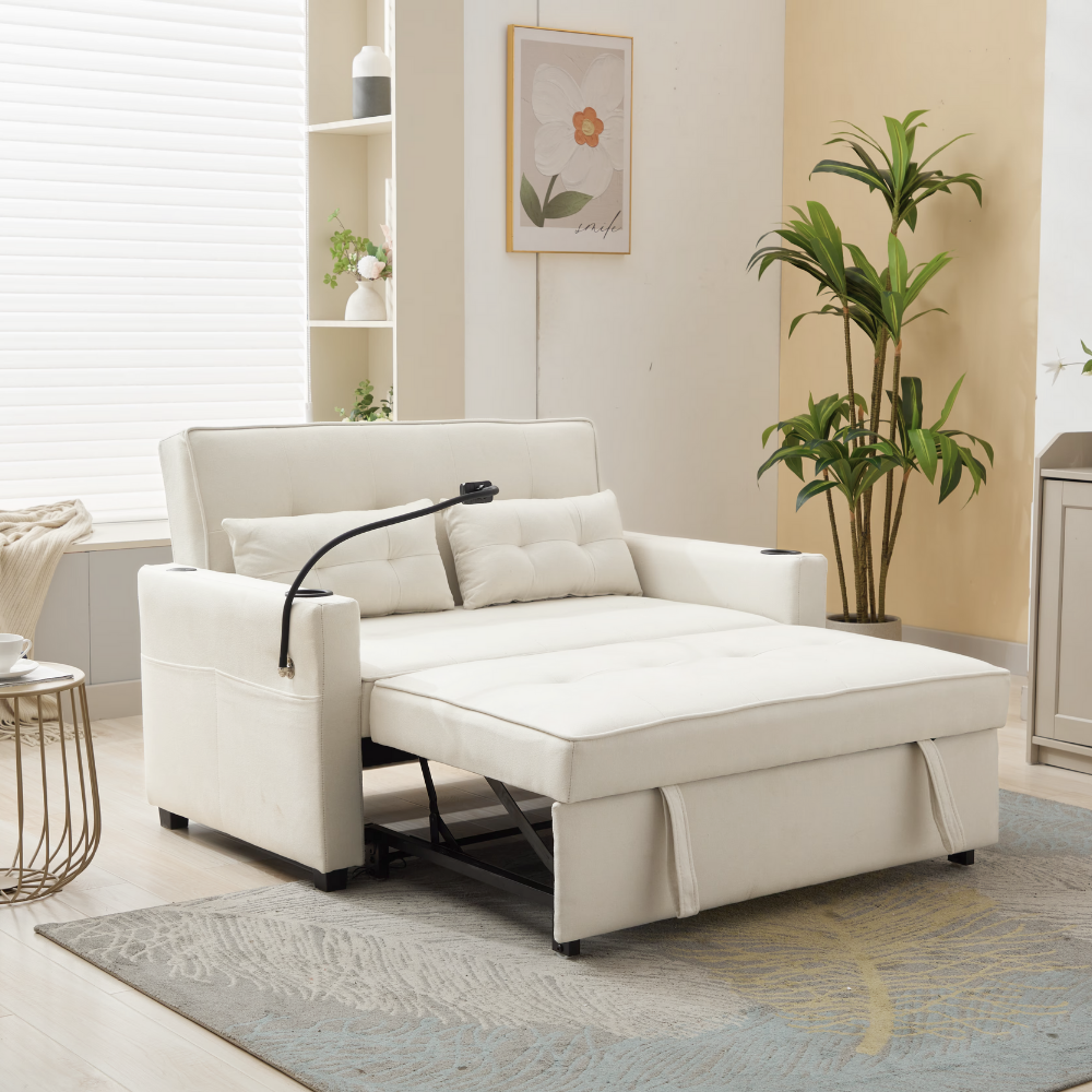 Convertible Sleeper Loveseat Sofa Bed with USB Ports & Cup Holders-12