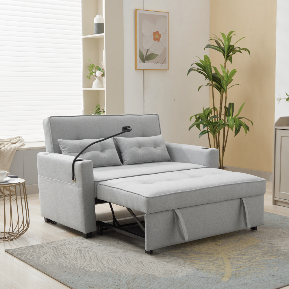 Convertible Sleeper Loveseat Sofa Bed with USB Ports & Cup Holders-2