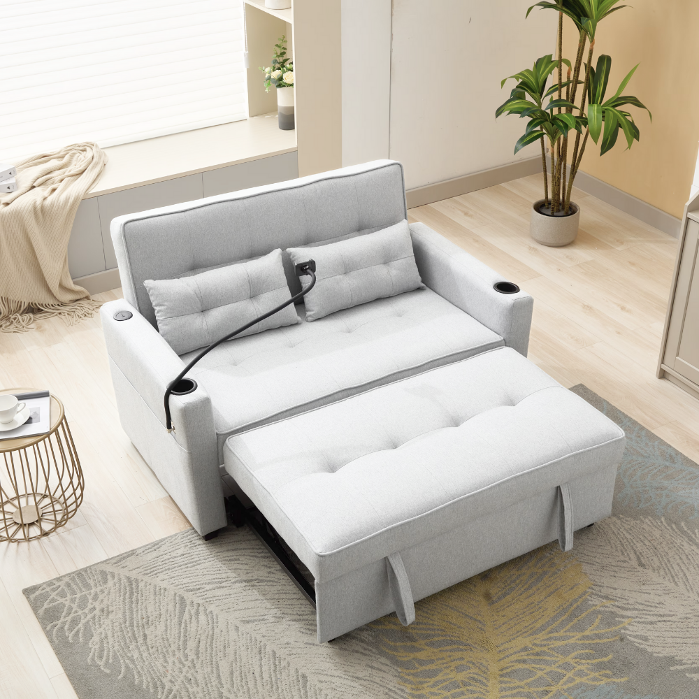 Convertible Sleeper Loveseat Sofa Bed with USB Ports & Cup Holders-3
