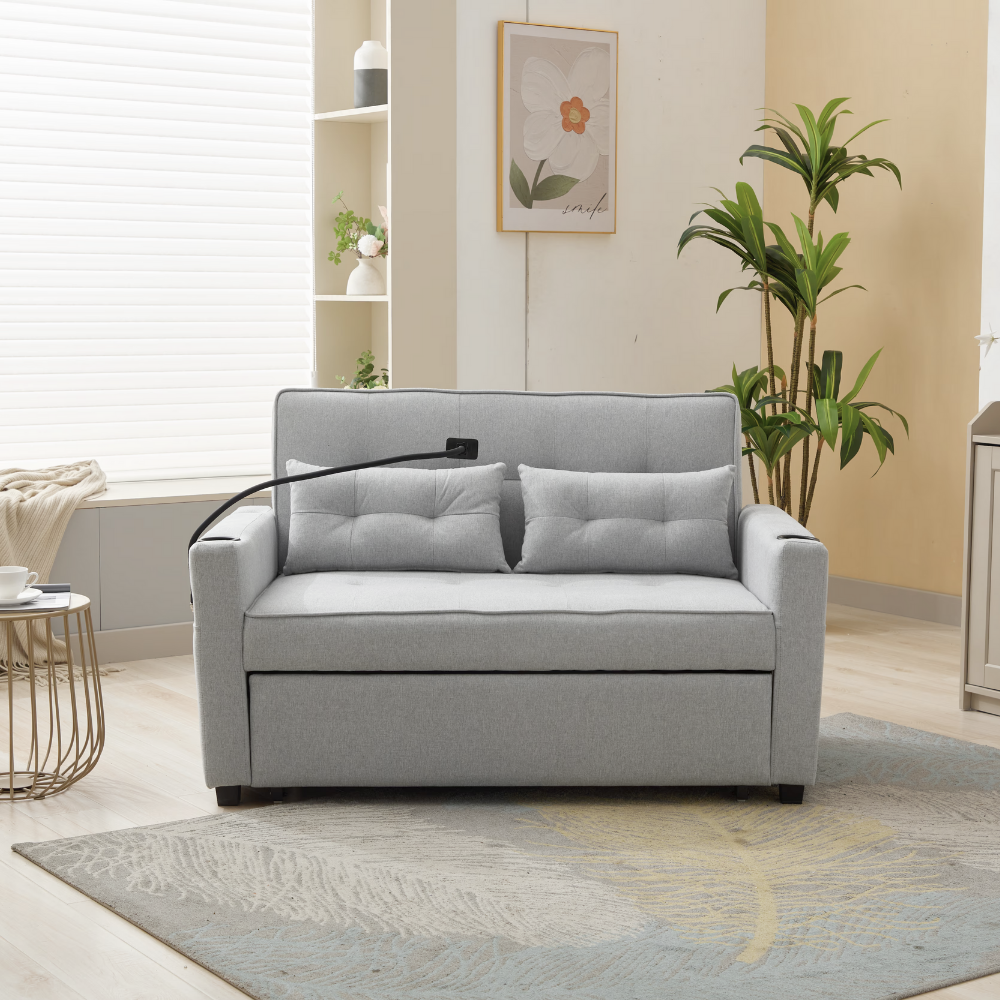 Convertible Sleeper Loveseat Sofa Bed with USB Ports & Cup Holders-1