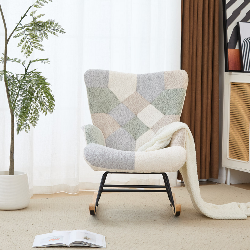 Modern Patchwork Teddy Rocking Chair-10