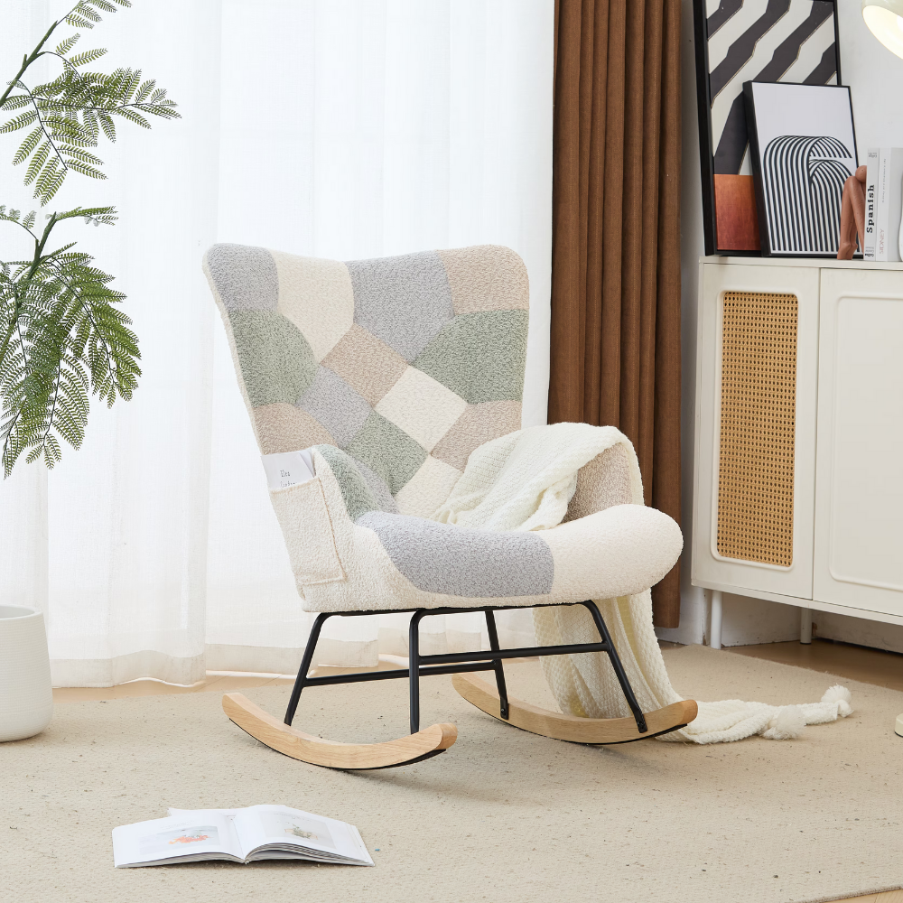 Modern Patchwork Teddy Rocking Chair-13