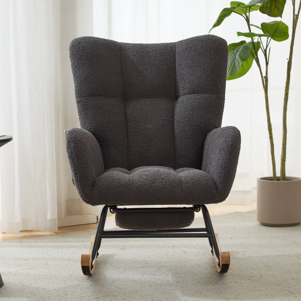 Nursery Rocking Chair with Footrest & Pocket-1