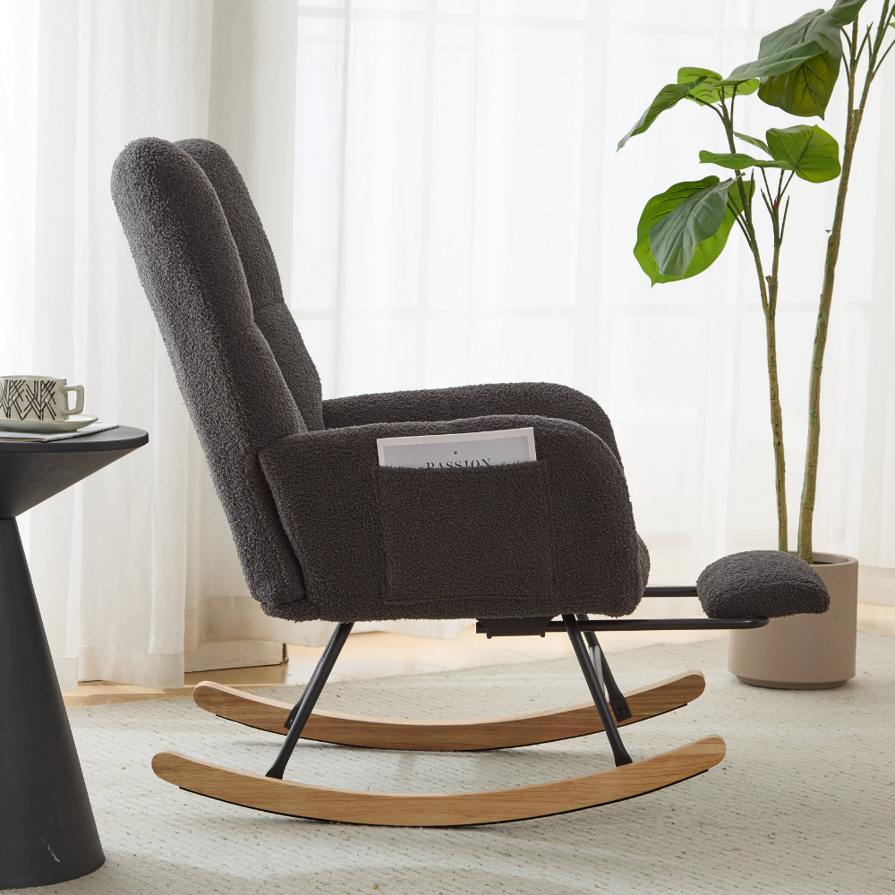 Nursery Rocking Chair with Footrest & Pocket-2