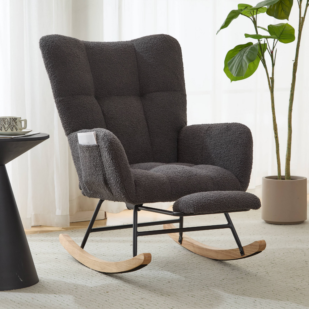 Nursery Rocking Chair with Footrest & Pocket-5