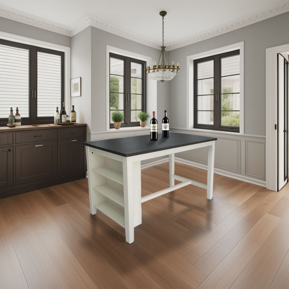 White Oak with Black MDF Top and Grey Linen Living Room Table set 5 PIECES