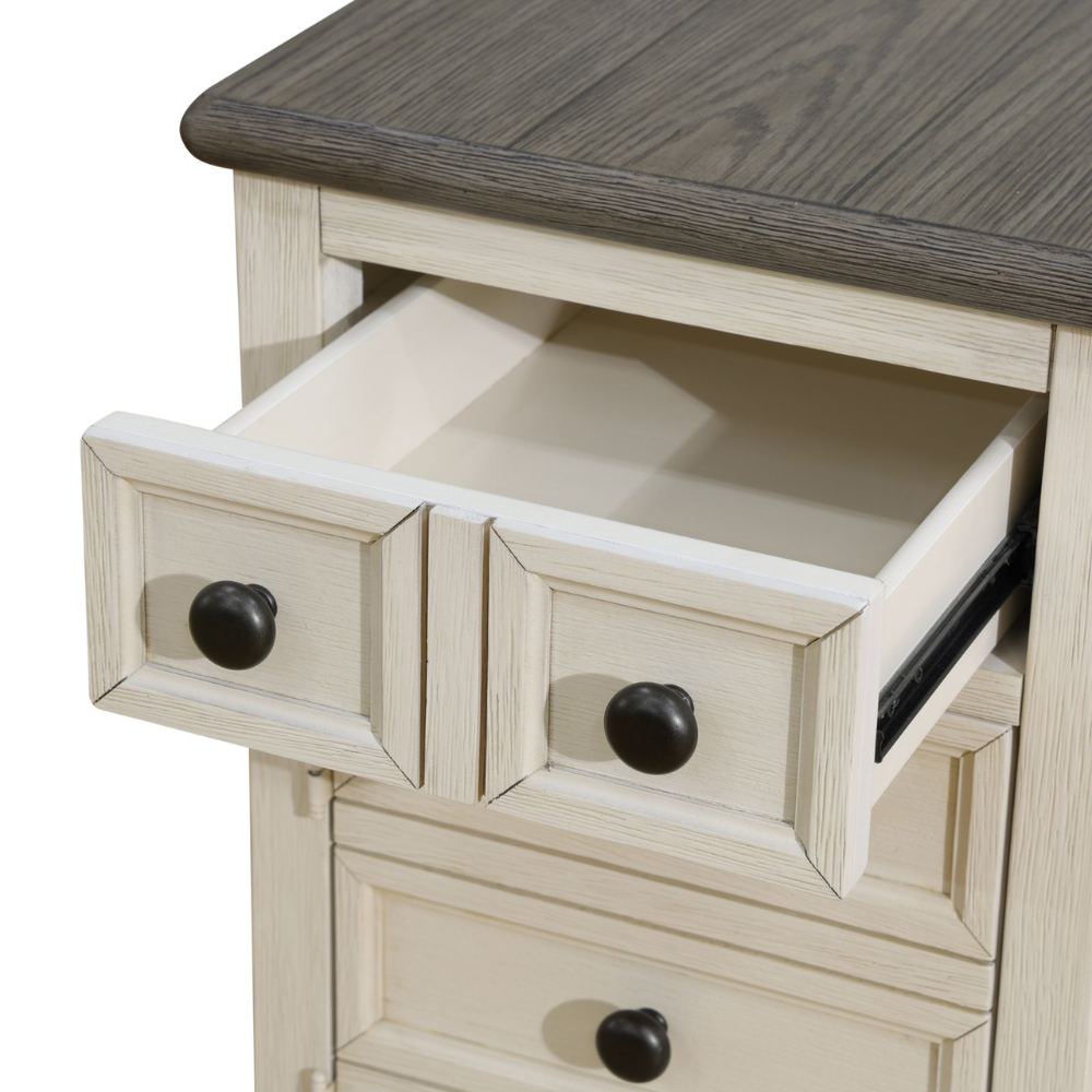 Dark Grey MDF Top and White Oak Drawer Living Room Side Cabinet