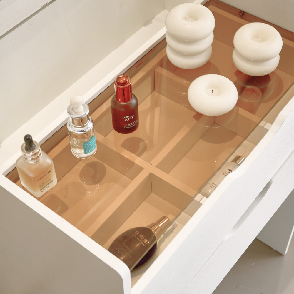 Cream Style Lift-Top Vanity Dresser with LED Mirror and Storage Drawers （Small）-8