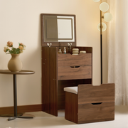 Walnut Lift-Top Vanity Table with Drawer Stool for Small Spaces（Large）-1