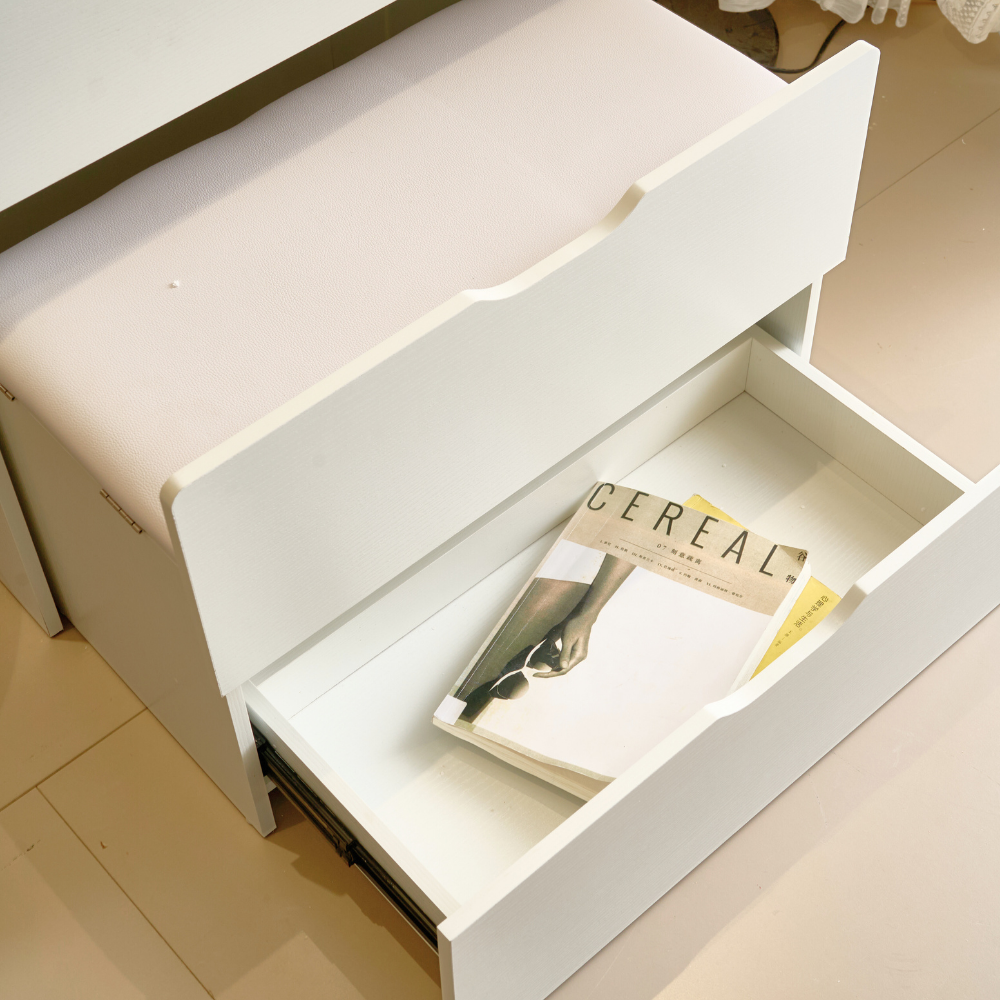 Cream Style Lift-Top Vanity Dresser with LED Mirror and Storage Drawers （Small）-4