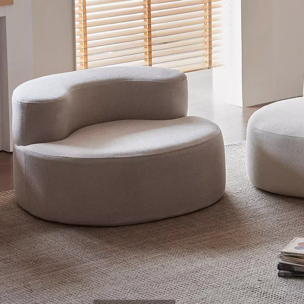 Wave-shaped teddy velvet sofa in white/brown/green—plush curvy design, vacuum-packed single or multi-seat options, ideal for living rooms, studios and guest areas.