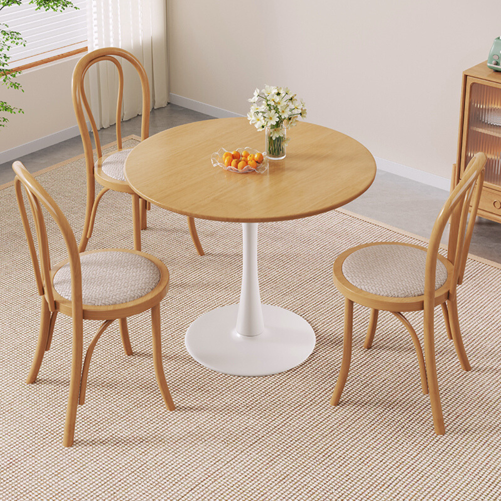 Round Rubber Wood Dining Table with Modern Carbon Steel Base for Small Spaces-2