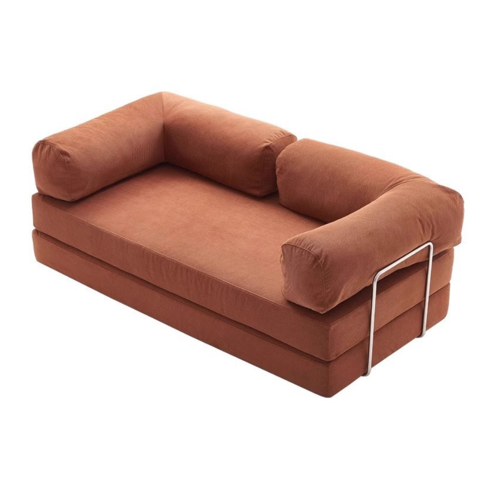 Fully compressed lamb wool sectional sofa bed in brown corduroy, modular and space‑saving design, deep‑seating sofa bed, free color customization, 2025 trend.