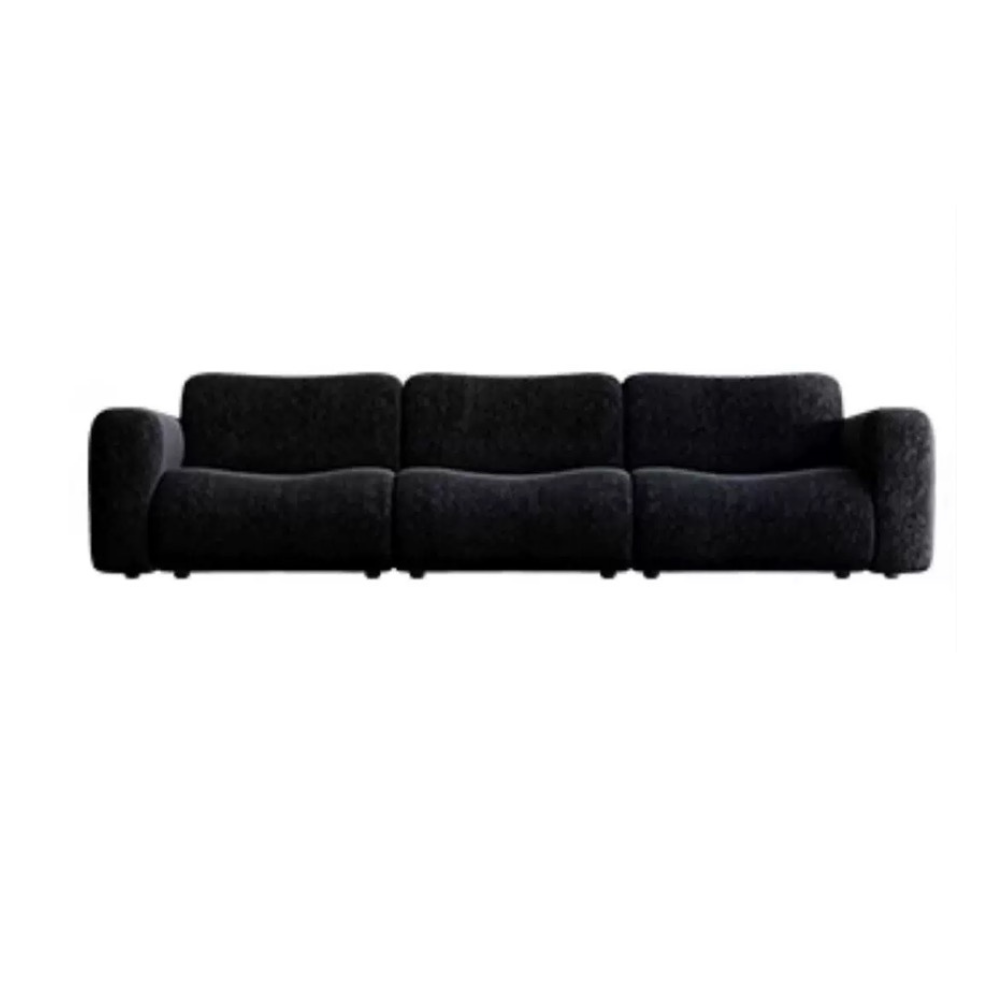 Black modular lamb wool sofa—vacuum‑packed single‑block or sectional layout in plush lamb wool. Ideal for modern living rooms, studios, and guest spaces.
