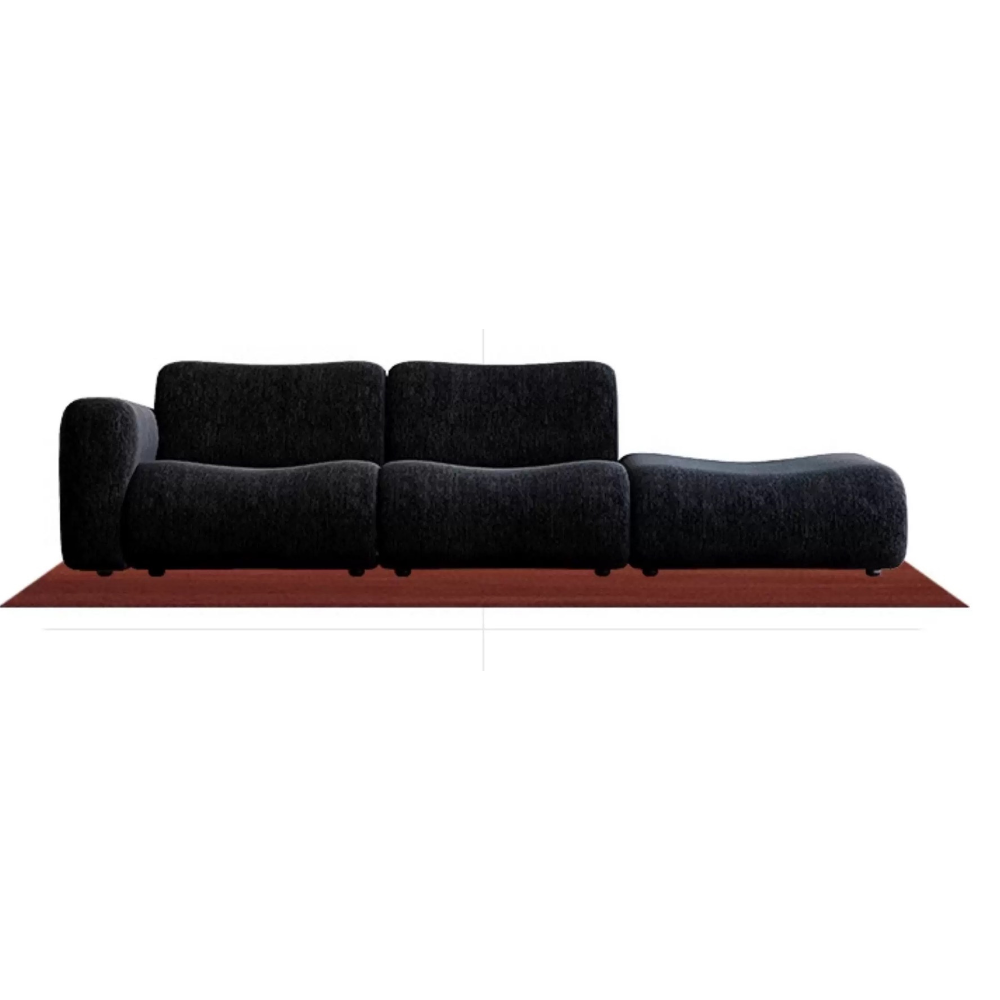 Black modular lamb wool sofa—vacuum‑packed single‑block or sectional layout in plush lamb wool. Ideal for modern living rooms, studios, and guest spaces.