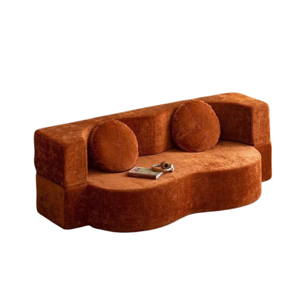 Teddy velvet compressed sofa bed—multifunctional modular sofa bed in brown velvet, deep‑seating, space‑saving, free color customization, 2025 furniture trend,