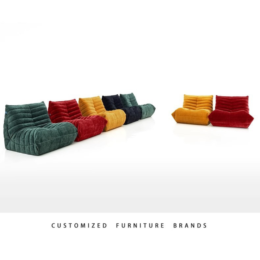 Lamb wool compressed lazy sofa chair in green or yellow, multiple sizes, deep seating sofa bed, space-saving lounge chair, free customization and shipping.