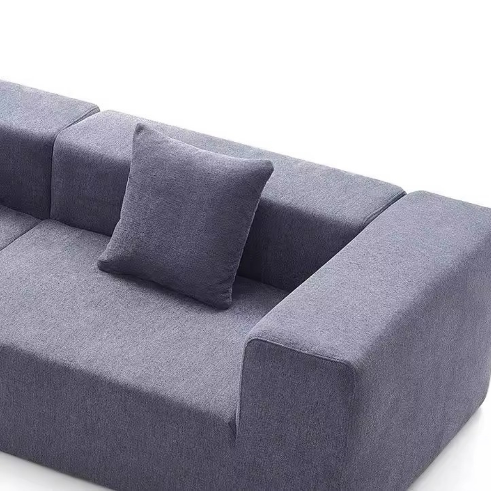 Fully Compressed Large Sofa modular sectional in corduroy or linen, earthy tone, modern minimalist design, deep seating, versatile layout, close-up of texture and stitching.
