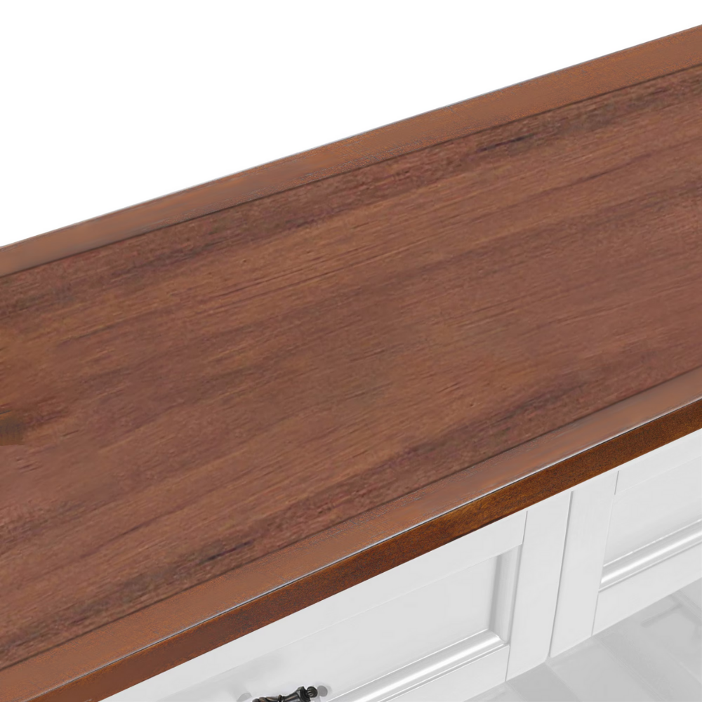 Retro pine console table—vintage charm with two drawers and open shelves. Solid pine/plywood, entryway-friendly, storage-savvy, easy assembly.