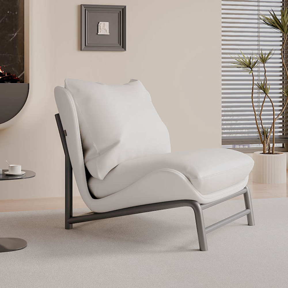 Homiyu wavy contour lounge chair with optional ottoman, soft velvet or faux leather, modern curved design for reading and relaxing.
