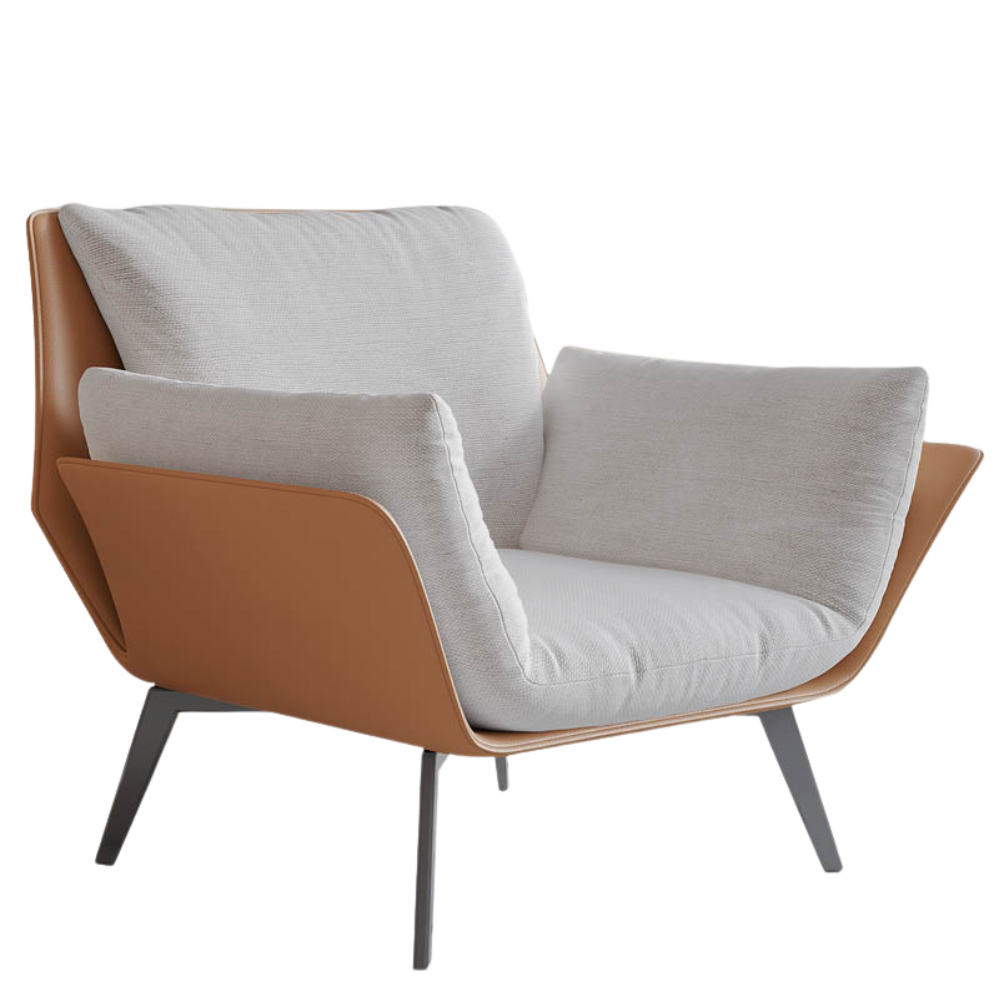 Homiyu modern wide arm accent chair with included lumbar pillow, choice of linen or corduroy upholstery in customizable colors.