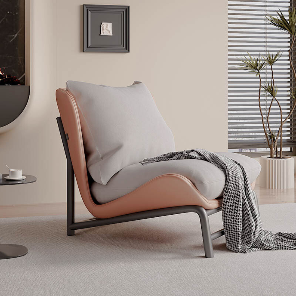 Homiyu wavy contour lounge chair with optional ottoman, soft velvet or faux leather, modern curved design for reading and relaxing.