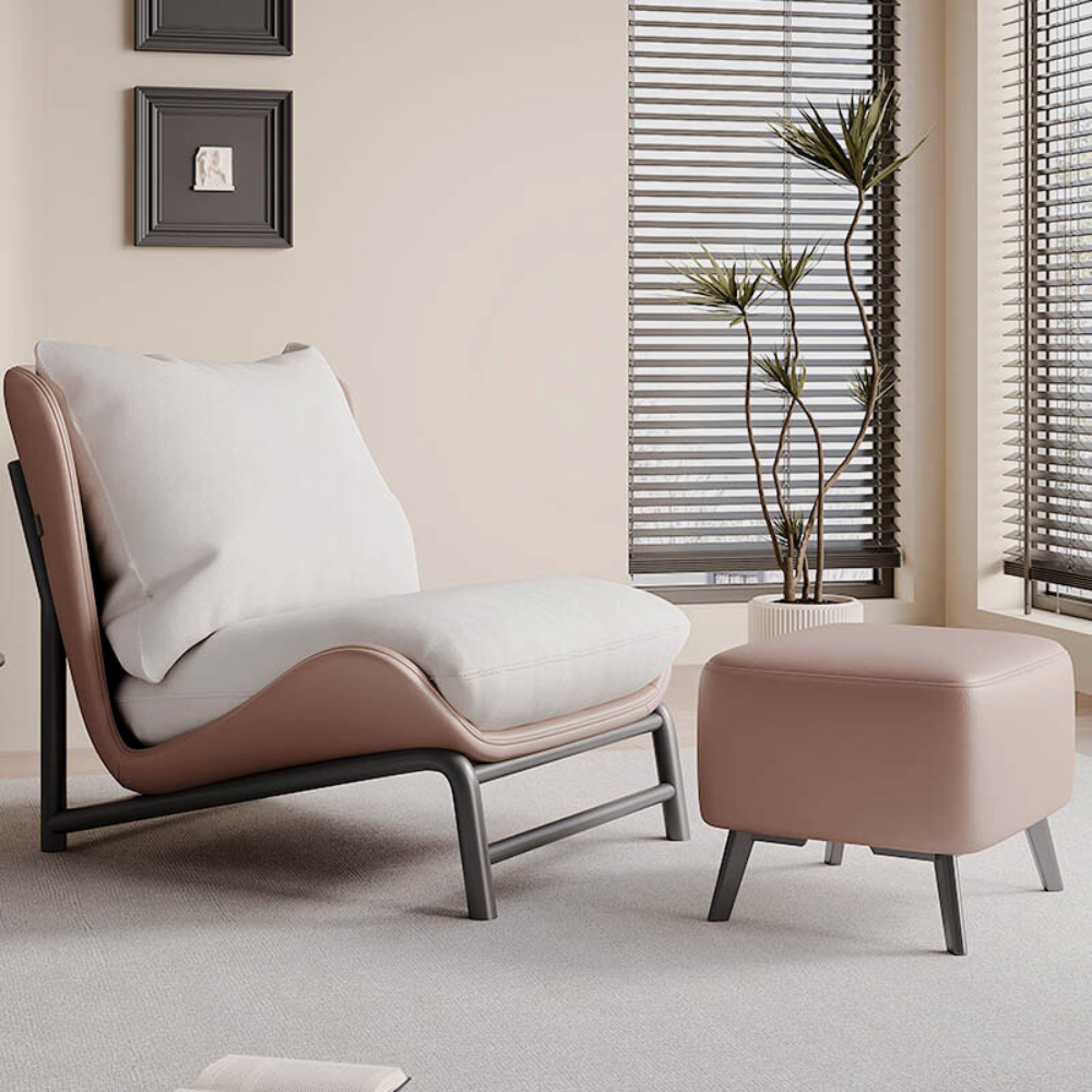 Homiyu wavy contour lounge chair with optional ottoman, soft velvet or faux leather, modern curved design for reading and relaxing.