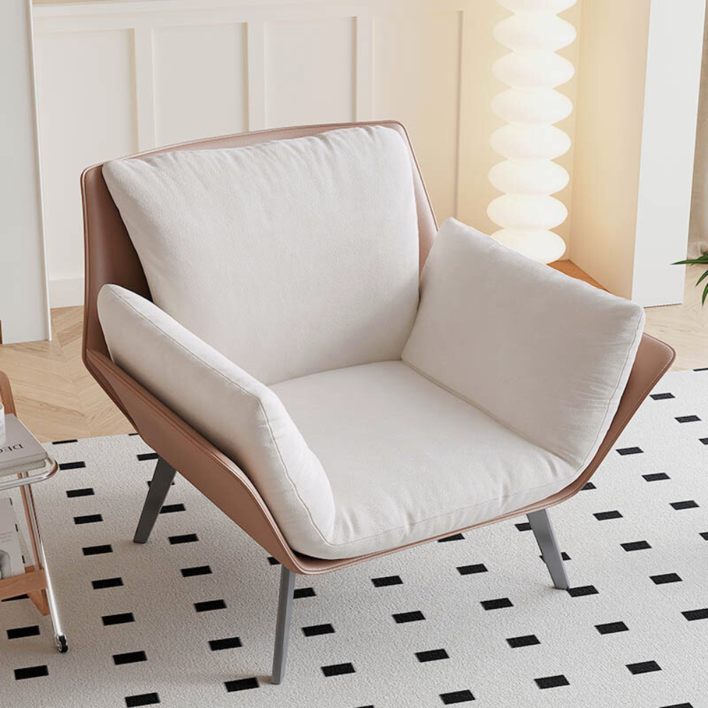 Homiyu modern wide arm accent chair with included lumbar pillow, choice of linen or corduroy upholstery in customizable colors.