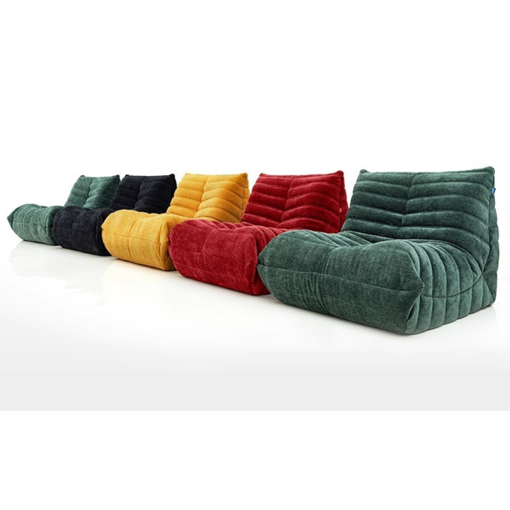Lamb wool compressed lazy sofa chair in green or yellow, multiple sizes, deep seating sofa bed, space-saving lounge chair, free customization and shipping.