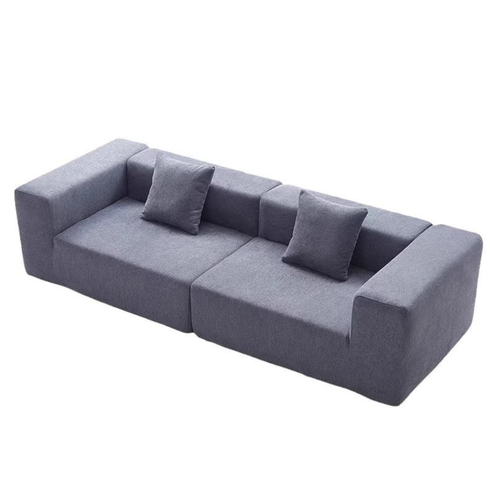 Fully Compressed Large Sofa modular sectional in corduroy or linen, earthy tone, modern minimalist design, deep seating, versatile layout, close-up of texture and stitching.
