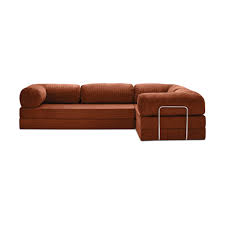 Fully compressed lamb wool sectional sofa bed in brown corduroy, modular and space‑saving design, deep‑seating sofa bed, free color customization, 2025 trend.