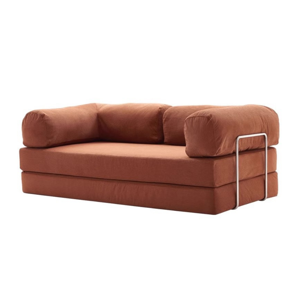 Fully compressed lamb wool sectional sofa bed in brown corduroy, modular and space‑saving design, deep‑seating sofa bed, free color customization, 2025 trend.