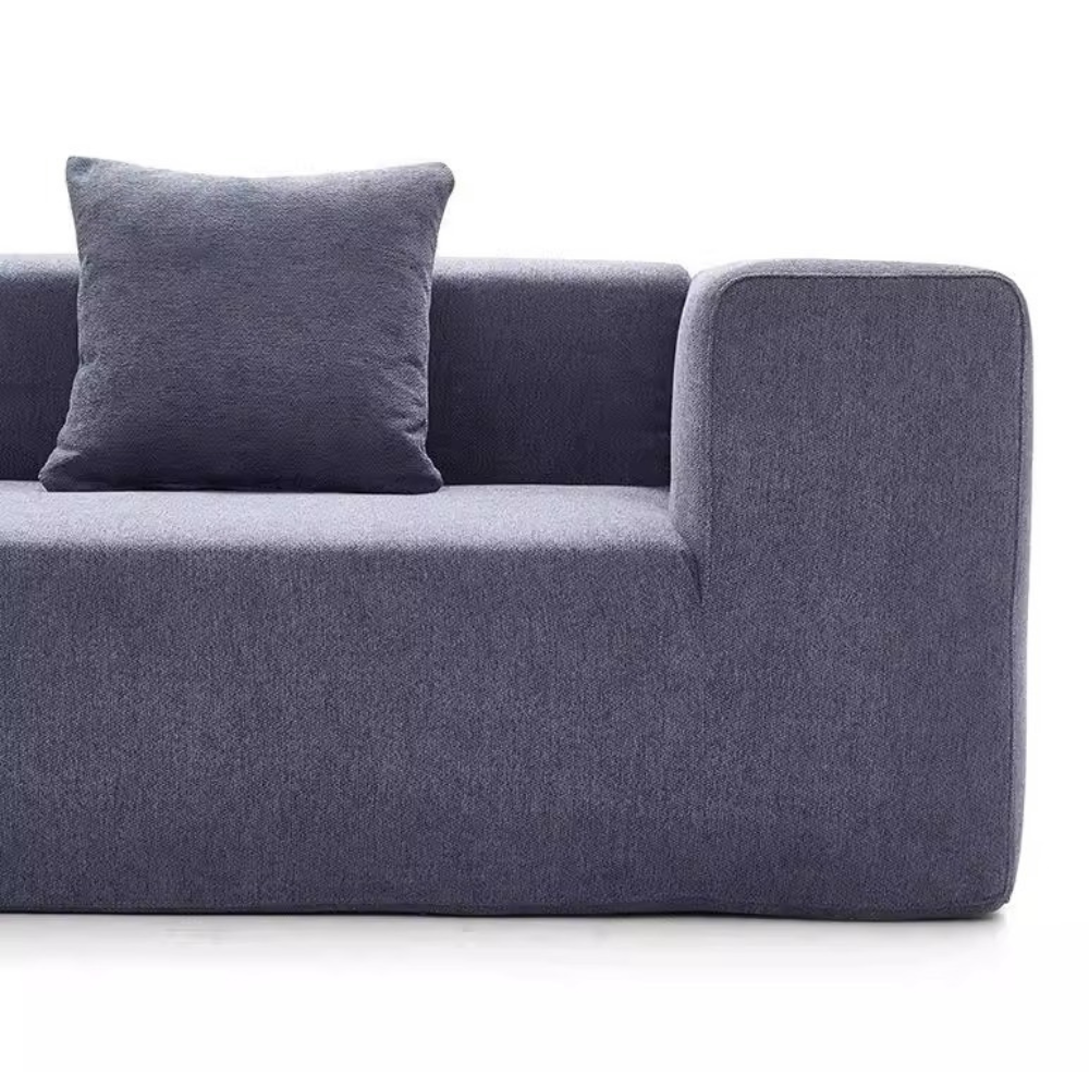Fully Compressed Large Sofa modular sectional in corduroy or linen, earthy tone, modern minimalist design, deep seating, versatile layout, close-up of texture and stitching.