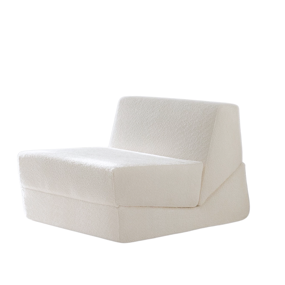 Foldable lamb wool lounge chair, 3-level adjustable backrest, plush deep seating, foldable lounge chair, space-saving design, free color customization, free shipping.