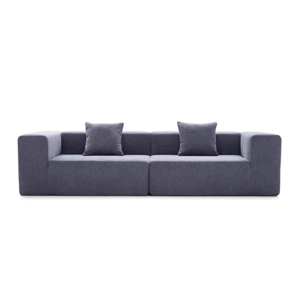 Fully Compressed Large Sofa modular sectional in corduroy or linen, earthy tone, modern minimalist design, deep seating, versatile layout, close-up of texture and stitching.