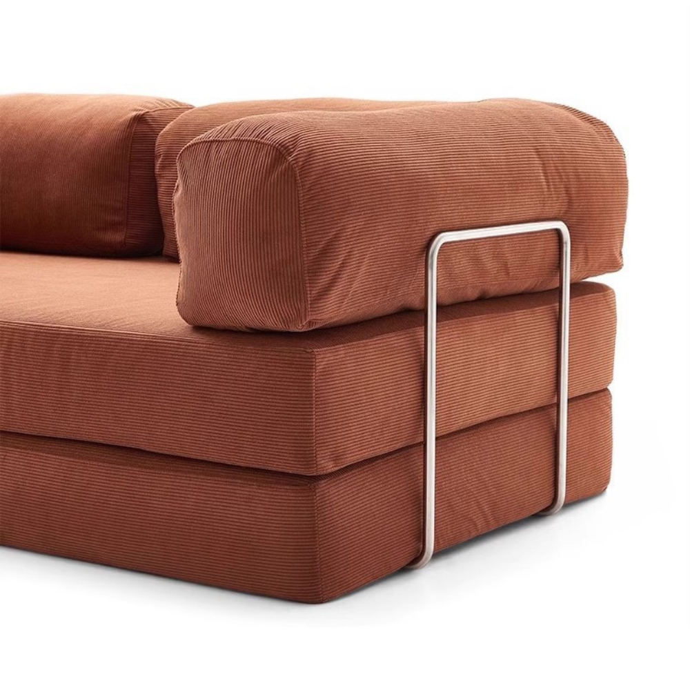 Fully compressed lamb wool sectional sofa bed in brown corduroy, modular and space‑saving design, deep‑seating sofa bed, free color customization, 2025 trend.