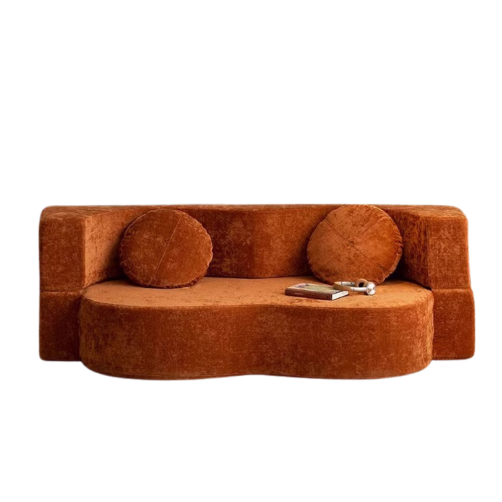 Teddy velvet compressed sofa bed—multifunctional modular sofa bed in brown velvet, deep‑seating, space‑saving, free color customization, 2025 furniture trend,