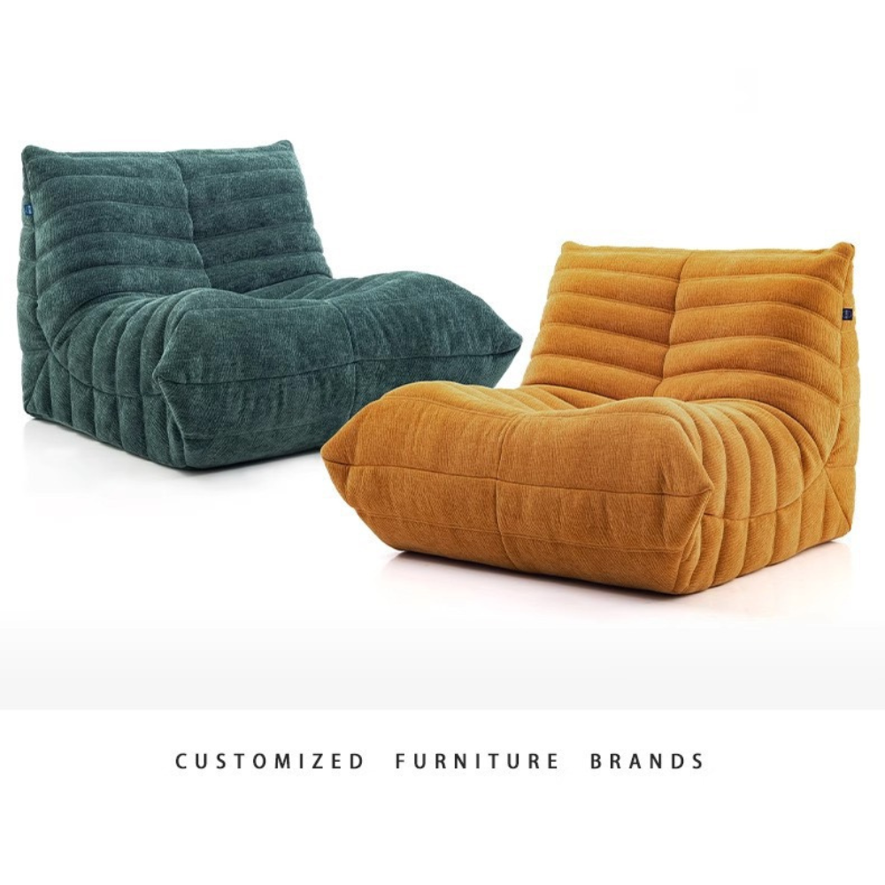 Lamb wool compressed lazy sofa chair in green or yellow, multiple sizes, deep seating sofa bed, space-saving lounge chair, free customization and shipping.