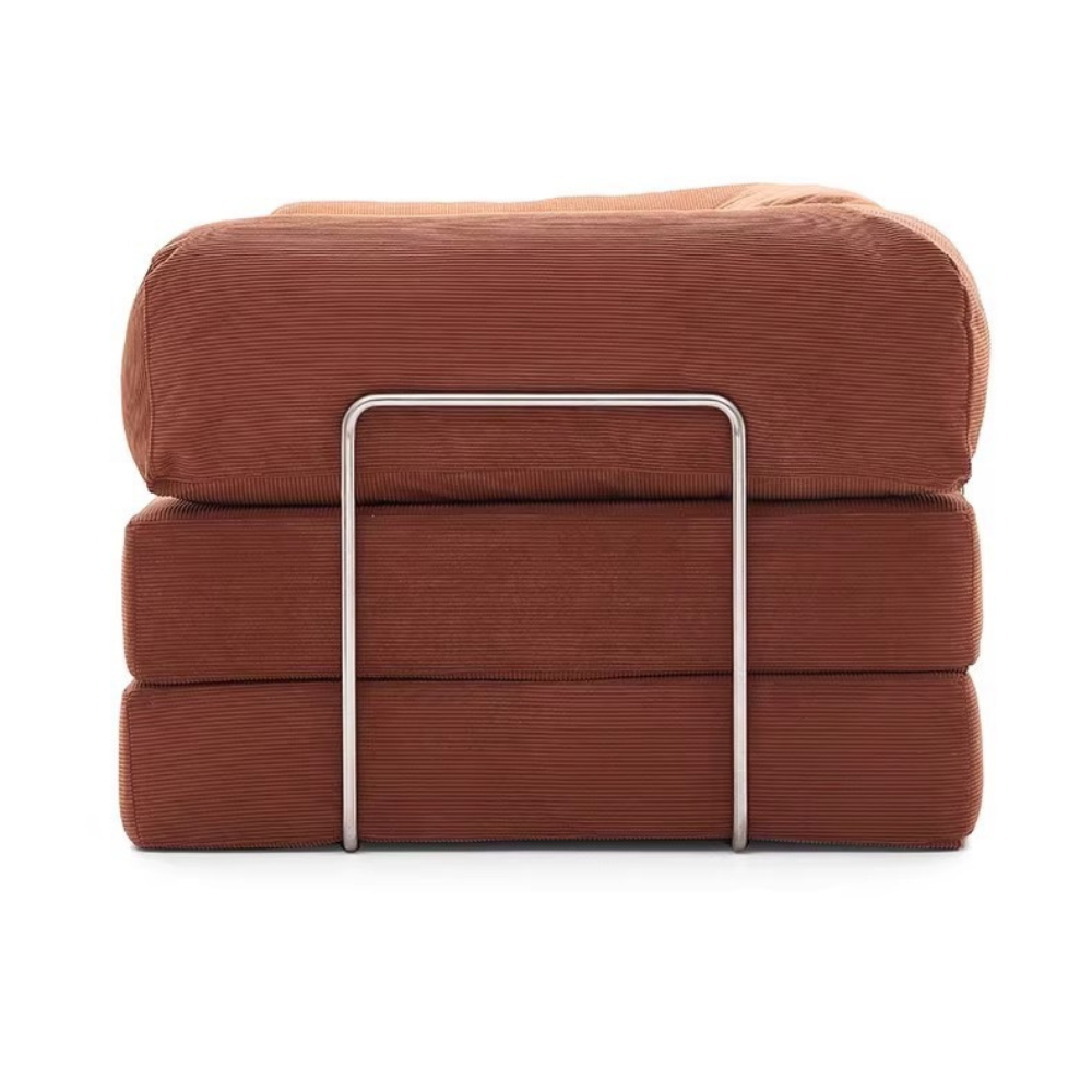 Fully compressed lamb wool sectional sofa bed in brown corduroy, modular and space‑saving design, deep‑seating sofa bed, free color customization, 2025 trend.