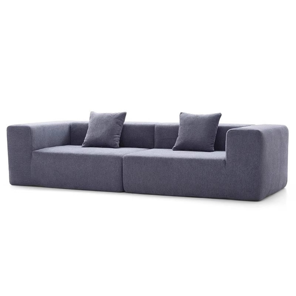 Fully Compressed Large Sofa modular sectional in corduroy or linen, earthy tone, modern minimalist design, deep seating, versatile layout, close-up of texture and stitching.