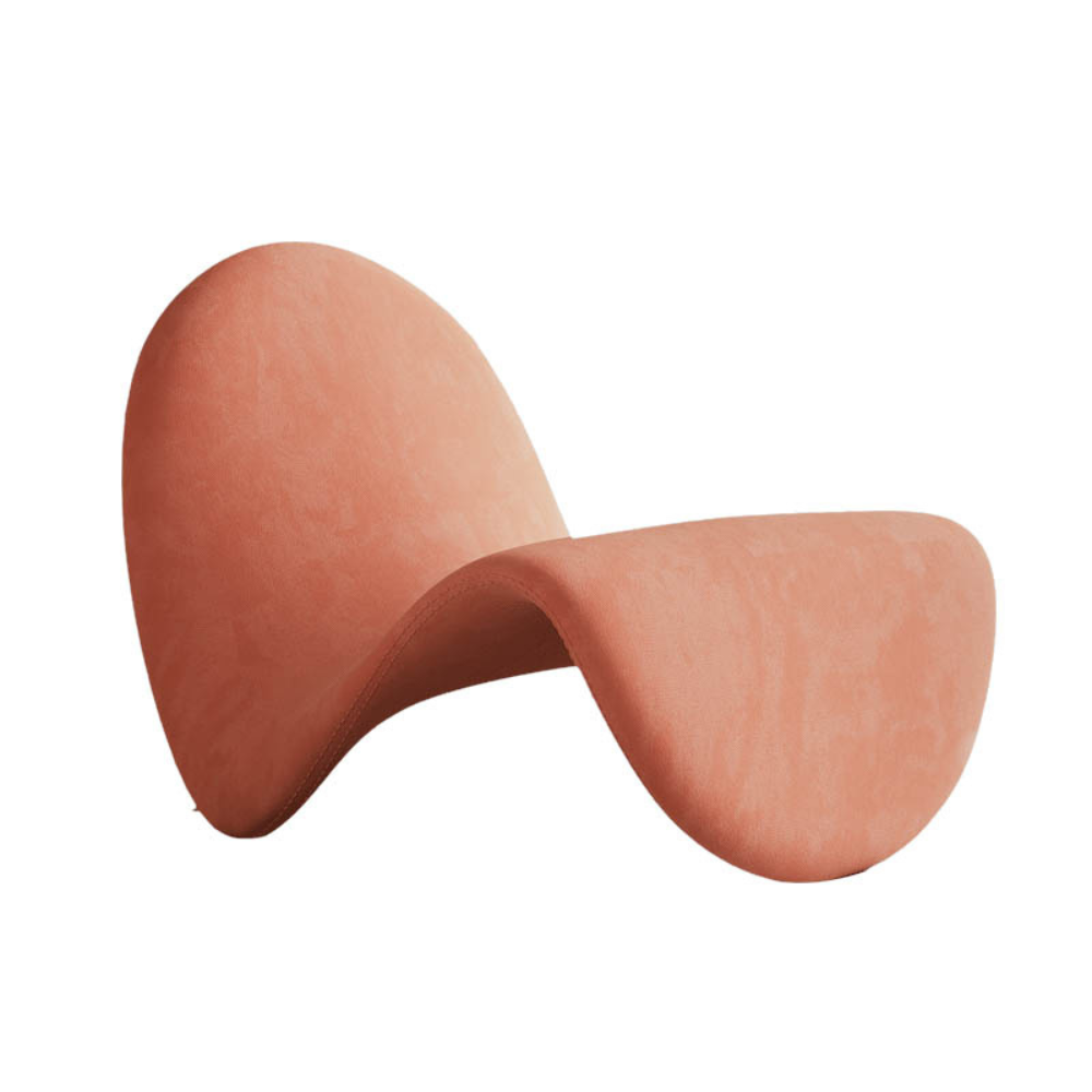 Homiyu sculptural wave lounge chair with soft sherpa or suede upholstery, modern curved silhouette as a statement art piece in living space.
