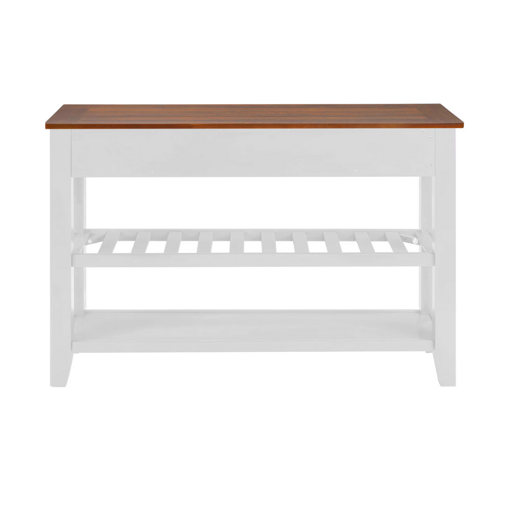 Retro pine console table—vintage charm with two drawers and open shelves. Solid pine/plywood, entryway-friendly, storage-savvy, easy assembly.