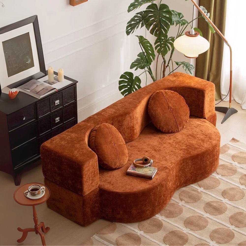 Teddy velvet compressed sofa bed—multifunctional modular sofa bed in brown velvet, deep‑seating, space‑saving, free color customization, 2025 furniture trend,